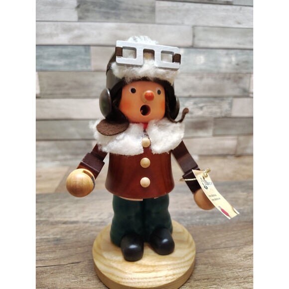 CHRISTIAN ULBRICHT Aviator Airplane Propeller Smoker Wood Figurine Germany Read - Picture 1 of 9